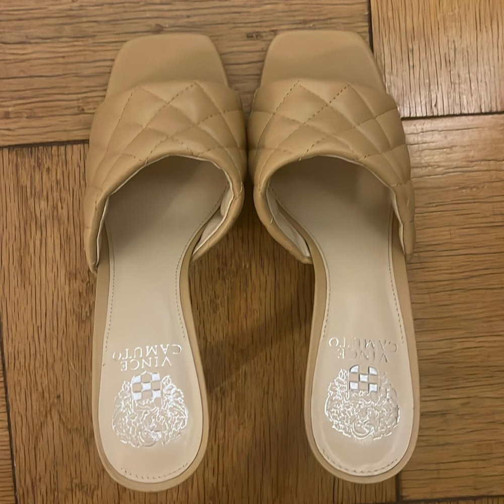 Vince Camuto Tan Quilted Heeled Mules - Women’s Size 8